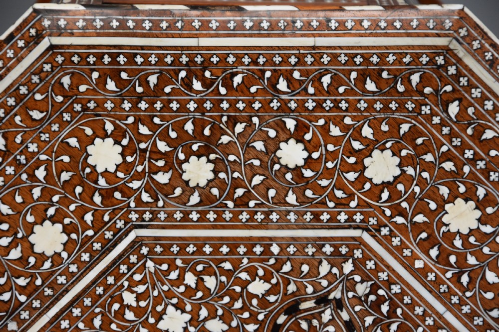 Superb quality late 19th century Anglo Indian inlaid hardwood octagonal table View X