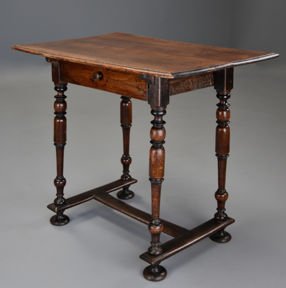 Late 17th century Continental walnut side table with drawer of superb patina  View II
