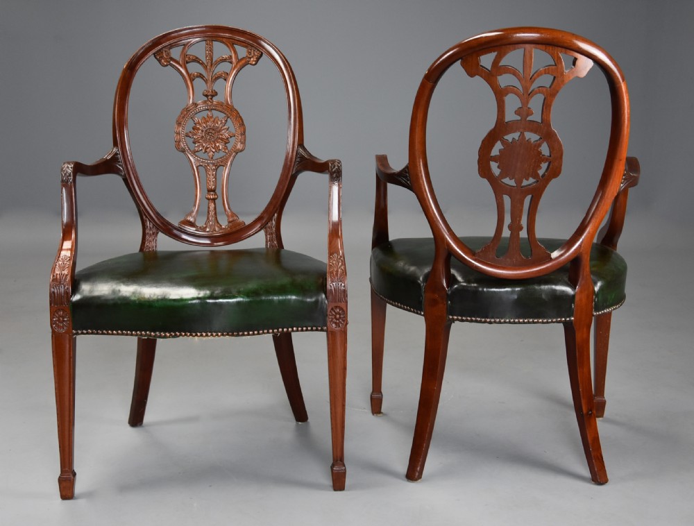 Pair of late 19th century Hepplewhite style mahogany oval back open armchairs View VI