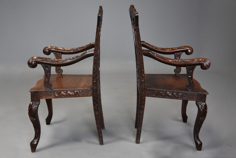 Pair of highly decorative 19thc walnut open armchairs of Chinese influence in the 18thc style View VI
