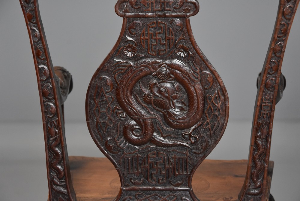 Pair of highly decorative 19thc walnut open armchairs of Chinese influence in the 18thc style View IX