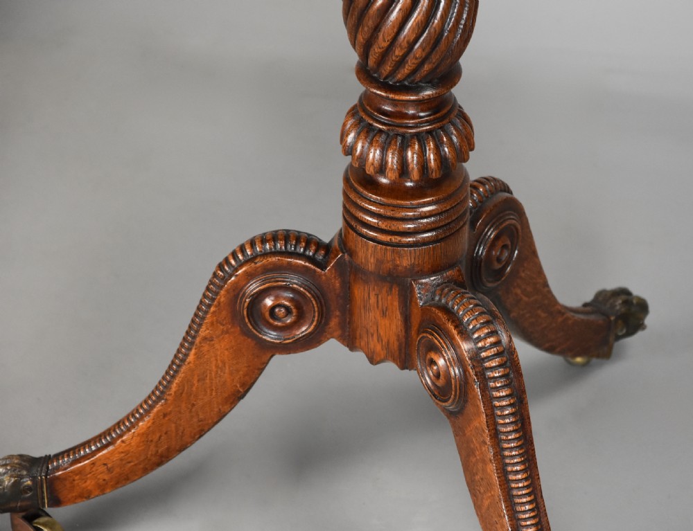 Rare fine quality early 19th century Regency burr oak tilt top table View VIII