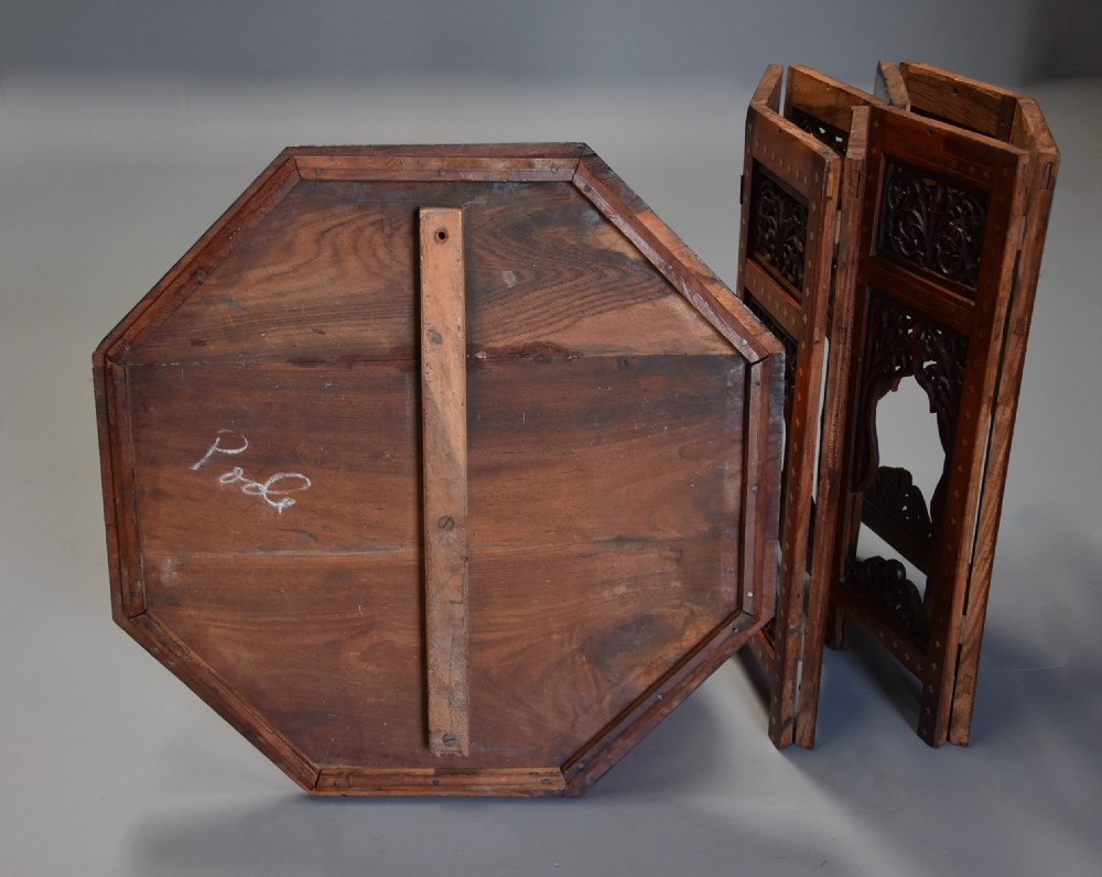 Superb quality highly decorative 19thc Anglo Indian carved & inlaid hardwood octagonal table View XI