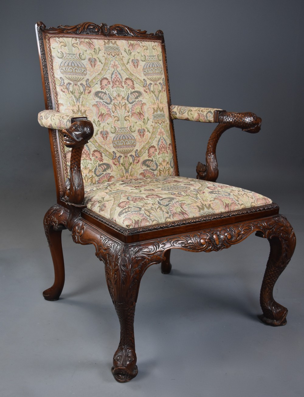 Superb George II style mahogany Gainsborough open armchair or library chair 