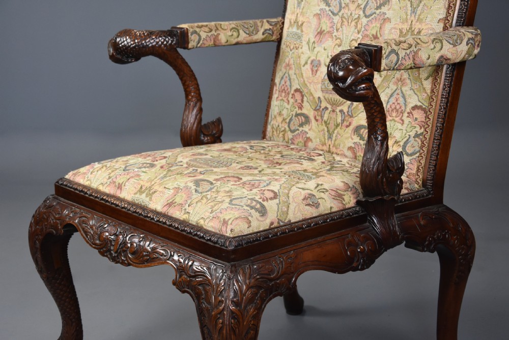 Superb George II style mahogany Gainsborough open armchair or library chair  View VI