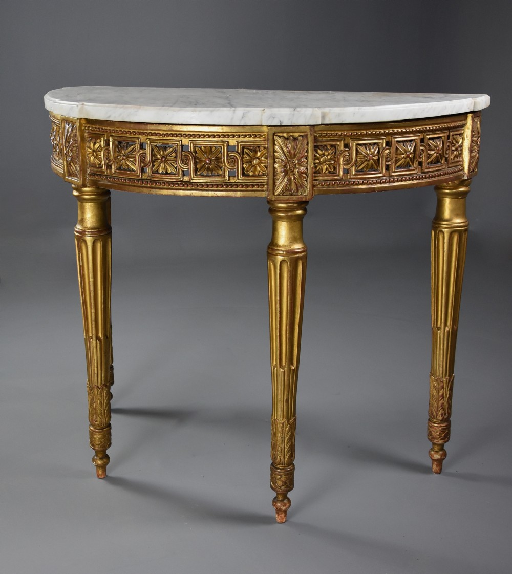 Highly decorative late 19th century French demi-lune gilt console table