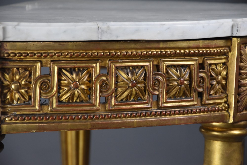 Highly decorative late 19th century French demi-lune gilt console table View VI