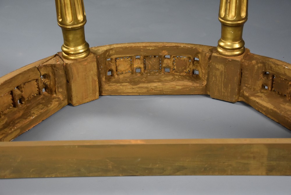 Highly decorative late 19th century French demi-lune gilt console table View XIII
