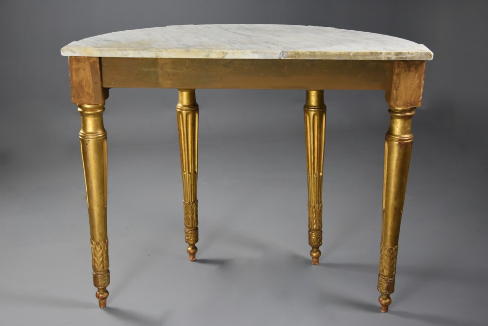Highly decorative late 19th century French demi-lune gilt console table View XIV
