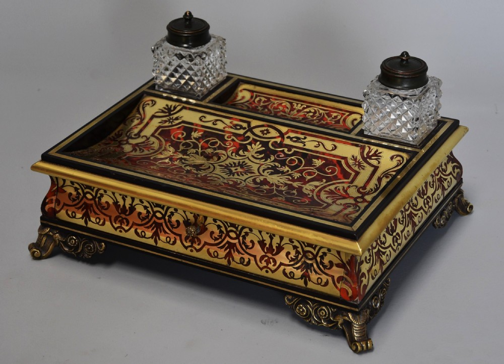 19th century French Napoleon III tortoiseshell and inlaid brass desk stand or inkstand View III