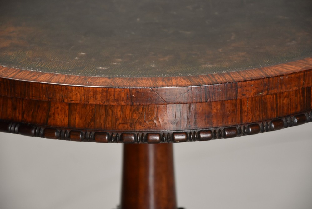 Exceptionally fine quality 19thc rosewood circular occasional table with leather top View IV
