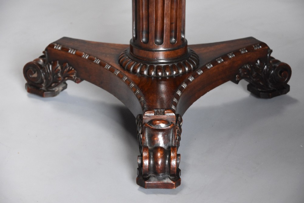 Exceptionally fine quality 19thc rosewood circular occasional table with leather top View VIII