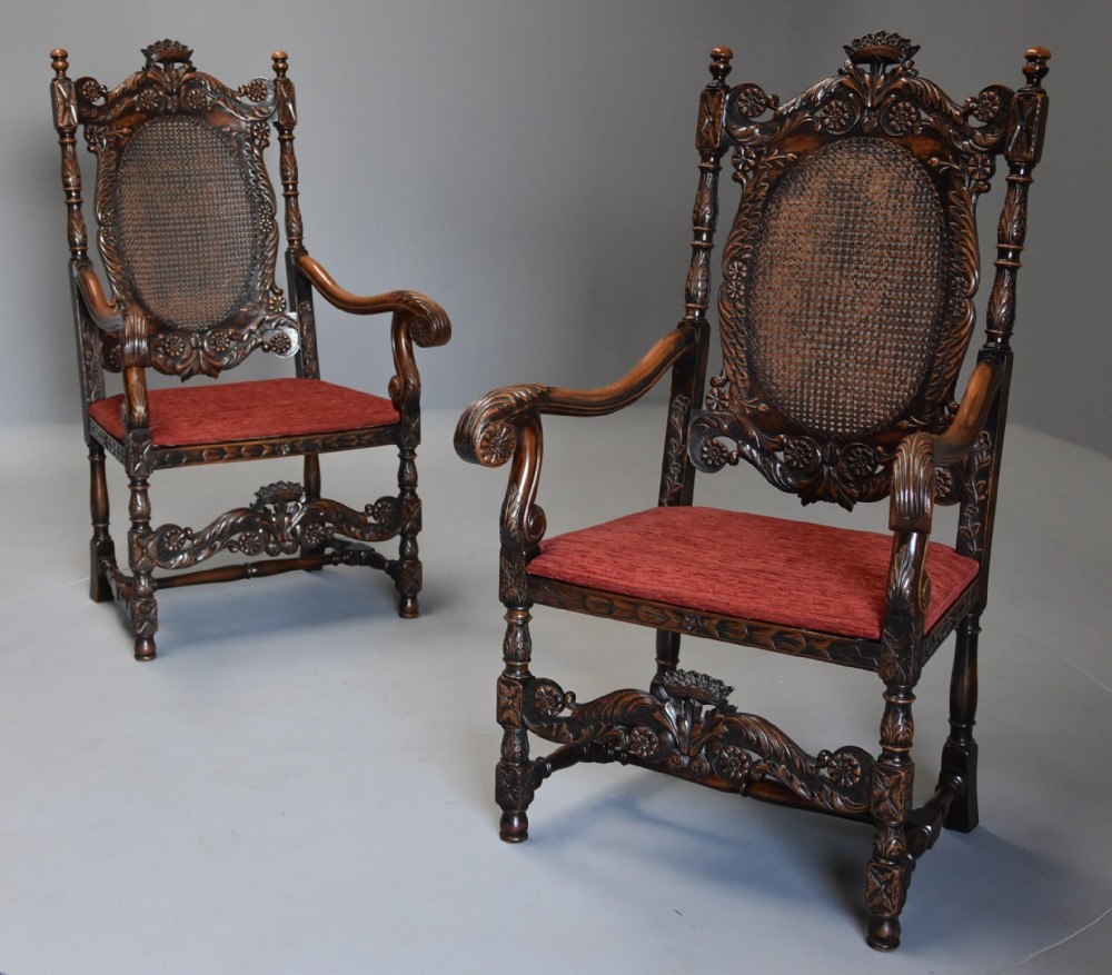 Superb pair of Carolean or Charles II style walnut armchairs of good proportions