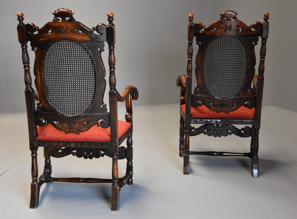 Superb pair of Carolean or Charles II style walnut armchairs of good proportions View XIV