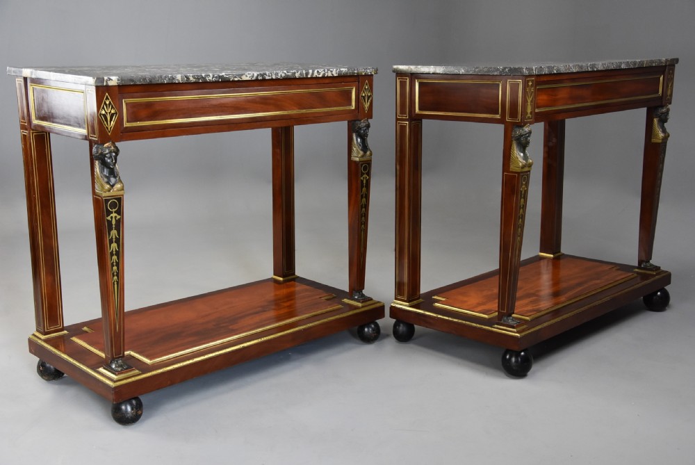 Superb quality near pair of early 19thc French Empire mahogany console tables View IV