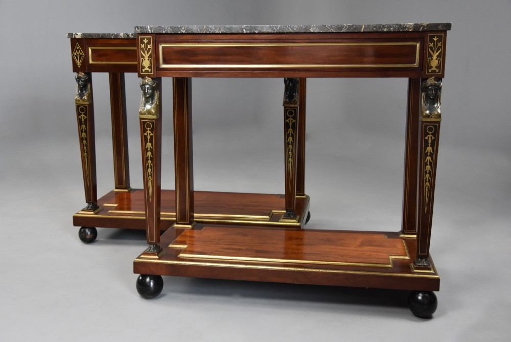 Superb quality near pair of early 19thc French Empire mahogany console tables View VI