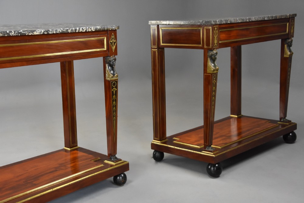Superb quality near pair of early 19thc French Empire mahogany console tables View VIII