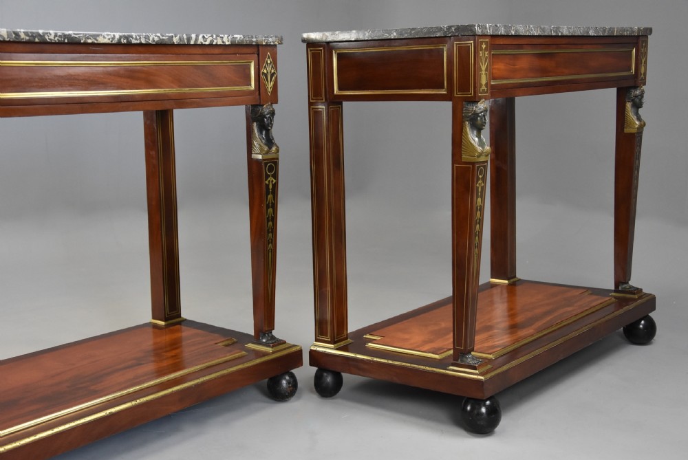 Superb quality near pair of early 19thc French Empire mahogany console tables View IX