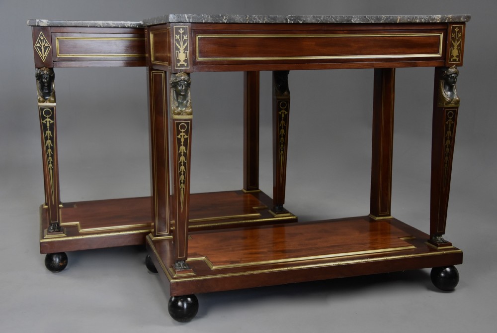 Superb quality near pair of early 19thc French Empire mahogany console tables View XI