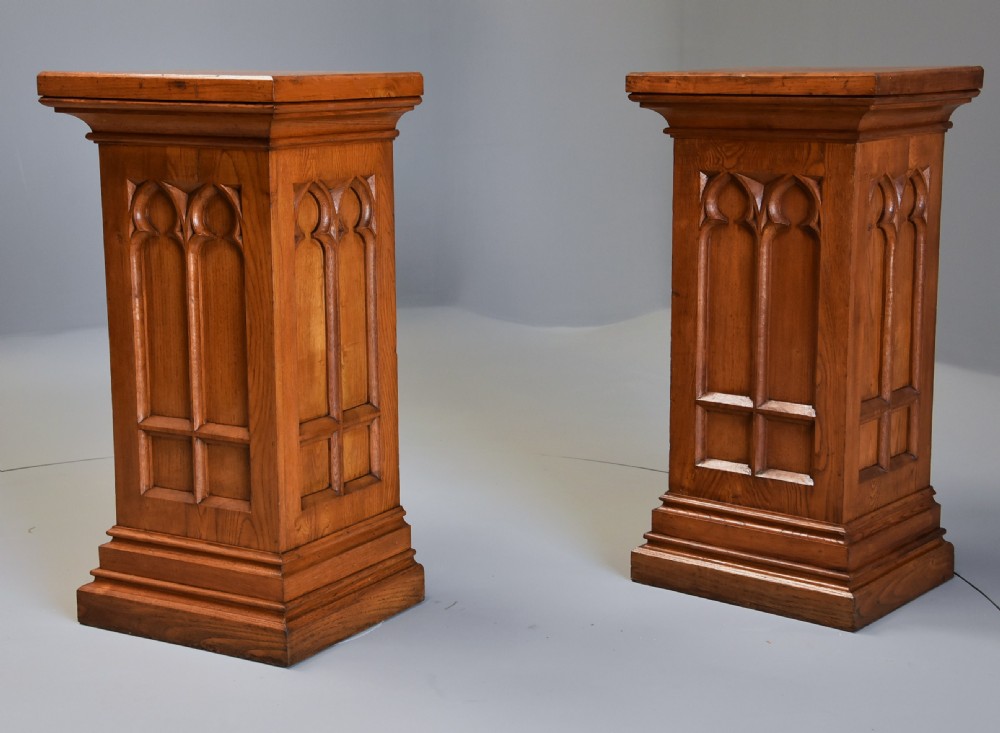 Pair of late 19th century ash pedestals in the Gothic style of good patina  View IV
