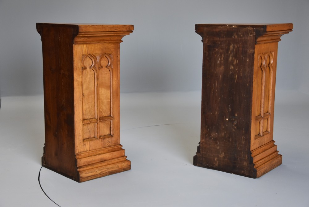 Pair of late 19th century ash pedestals in the Gothic style of good patina  View IX