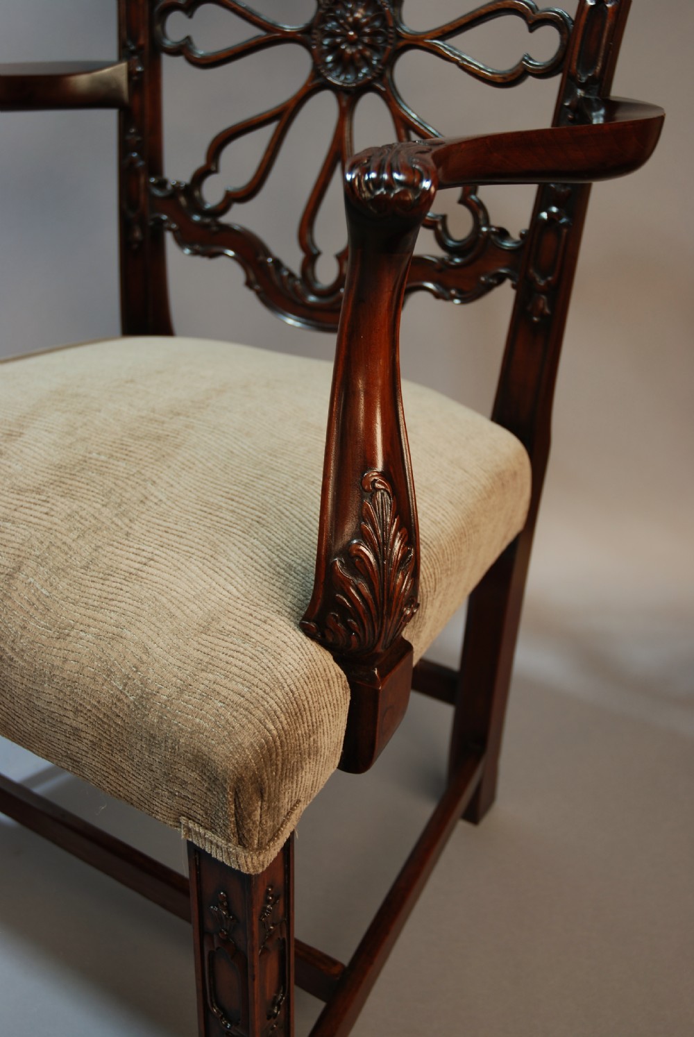 Late 19th century fine quality mahogany open armchair in the Chippendale style View IX