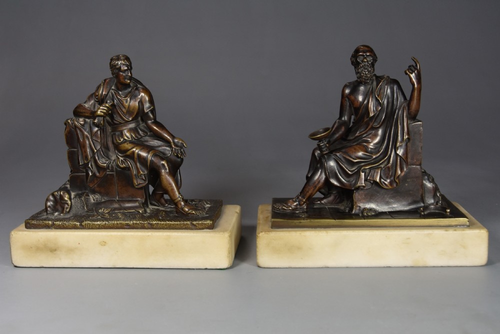 Fine quality pair of late 19th century French bronzes of Socrates and Leon of Salamis with superb patina