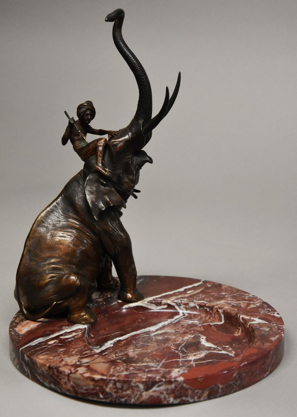Superb quality late 19th century bronze elephant on marble base by Franz Bergman