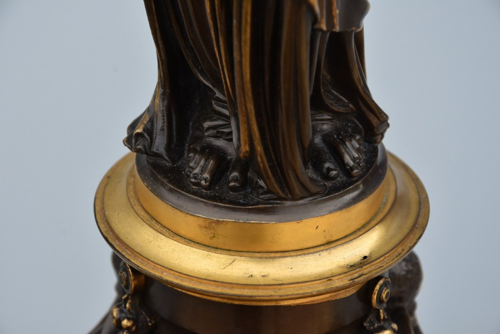 Large pair of superb quality 19thc bronze & gilt bronze table lamps, signed Barbedienne View XI