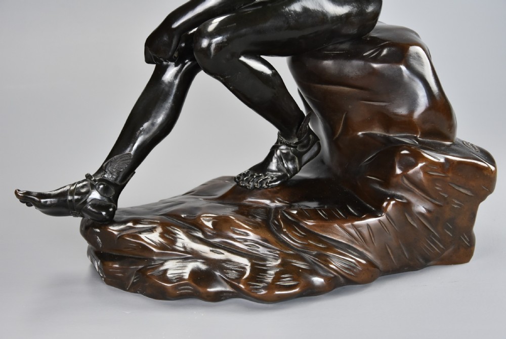 Large fine quality late 19thc Grand Tour Italian bronze of 'Seated Hermes', after the Antique View XII