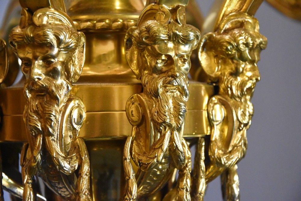 Superb French 19th century eight branch gilt metal chandelier in the Louis XIV style View IX