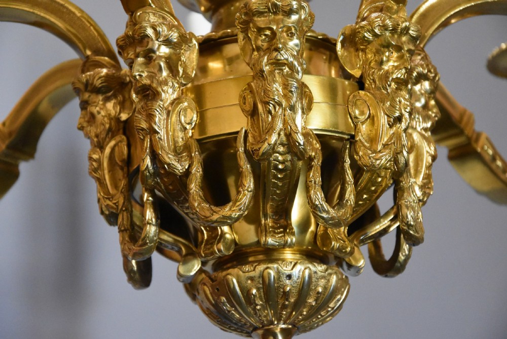 Superb French 19th century eight branch gilt metal chandelier in the Louis XIV style View X