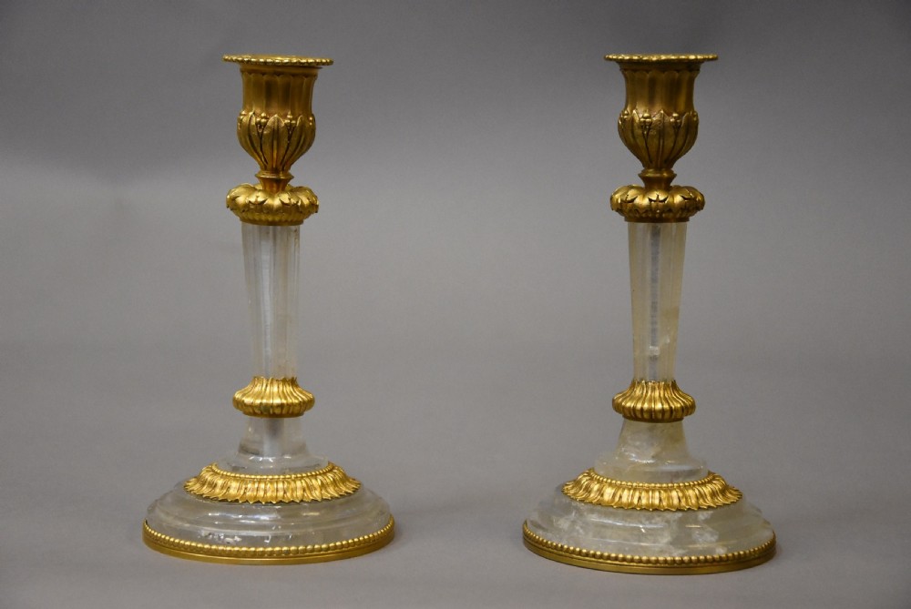 Super pair of elegant early 20th century rock crystal & ormolu candlesticks View IV