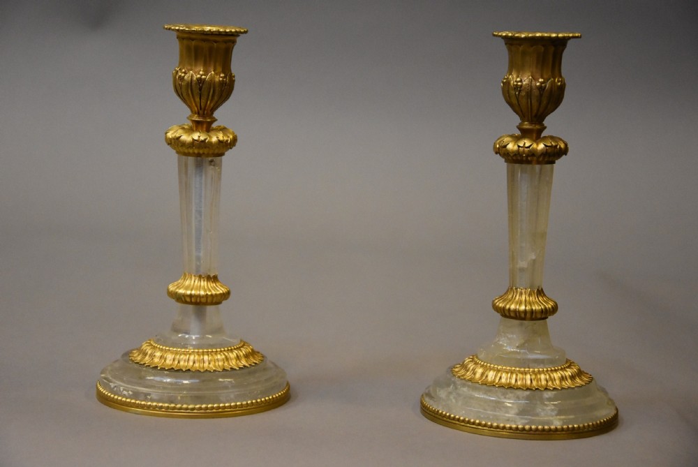 Super pair of elegant early 20th century rock crystal & ormolu candlesticks View VI