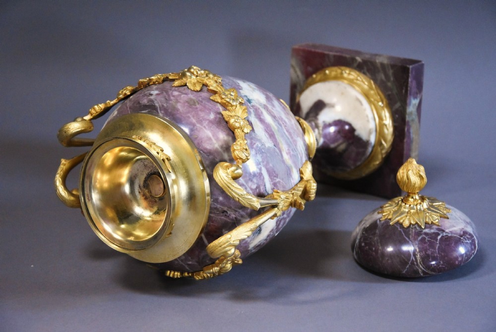 Superb pair of French 19thc fine quality Breche Violette marble cassolettes in the Louis XVI style View VI