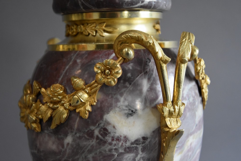 Superb pair of French 19thc fine quality Breche Violette marble cassolettes in the Louis XVI style View IX