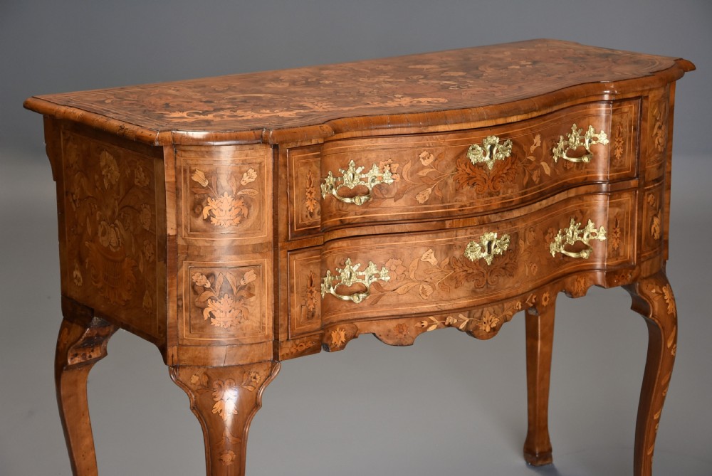 Fine quality mid 19th century floral marquetry walnut lowboy of serpentine form View VI