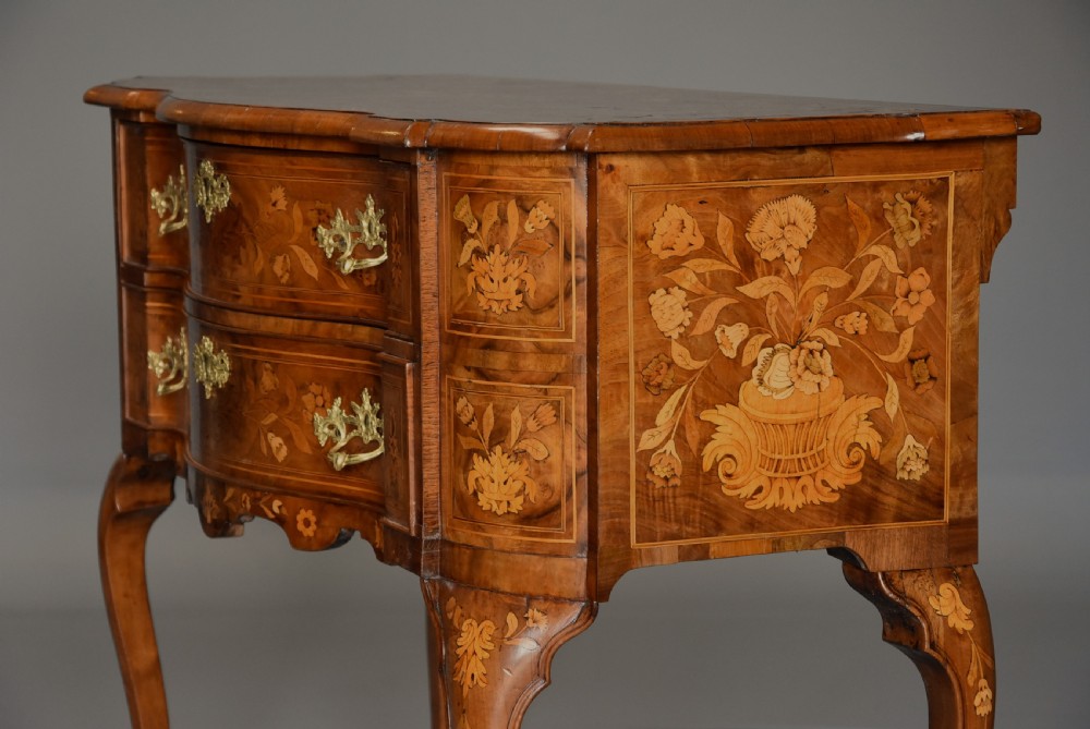 Fine quality mid 19th century floral marquetry walnut lowboy of serpentine form View VIII