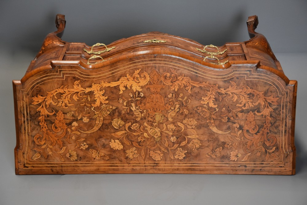 Fine quality mid 19th century floral marquetry walnut lowboy of serpentine form View XII