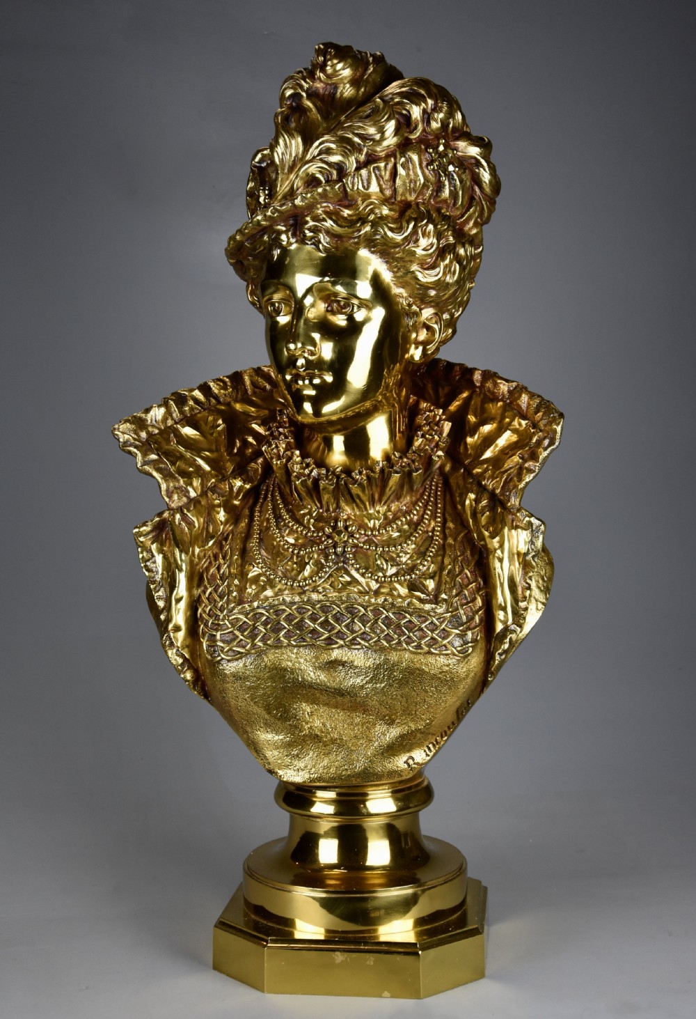 Late 19thc French gilt bronze bust figure of a Victorian lady by Ernest Rancoulet (1870-1915)