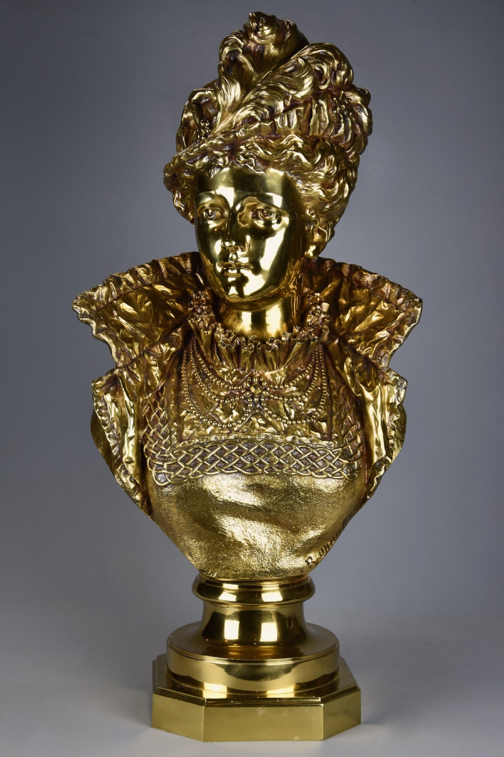 Late 19thc French gilt bronze bust figure of a Victorian lady by Ernest Rancoulet (1870-1915) View II