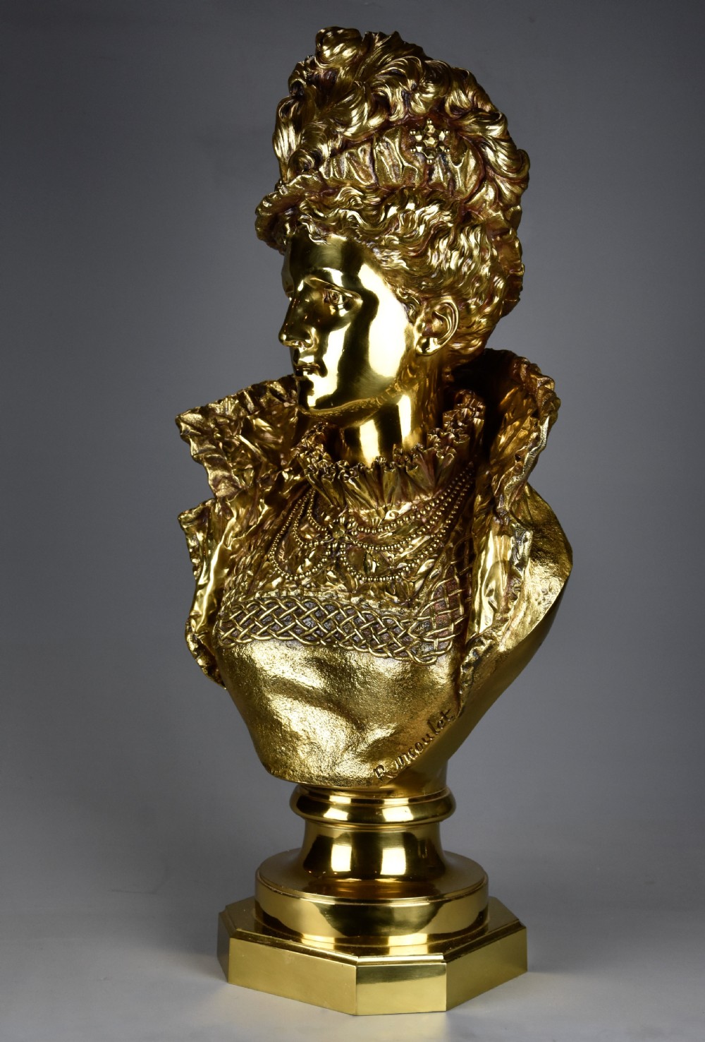 Late 19thc French gilt bronze bust figure of a Victorian lady by Ernest Rancoulet (1870-1915) View III