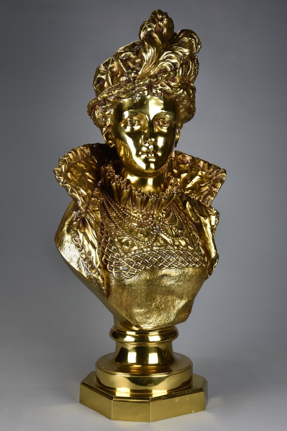 Late 19thc French gilt bronze bust figure of a Victorian lady by Ernest Rancoulet (1870-1915) View IV