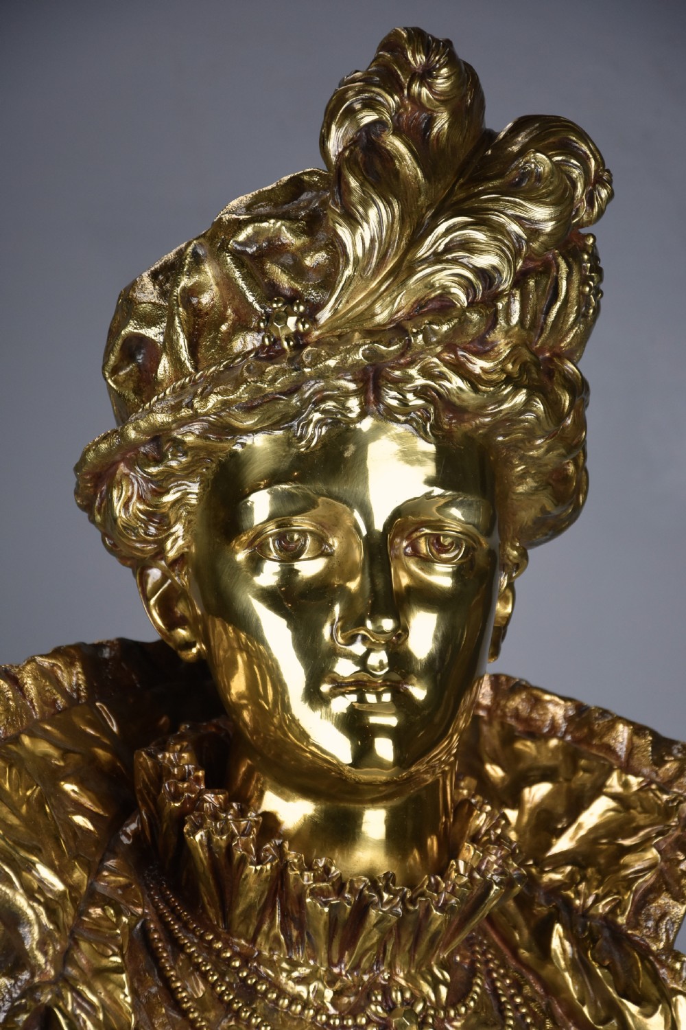 Late 19thc French gilt bronze bust figure of a Victorian lady by Ernest Rancoulet (1870-1915) View V