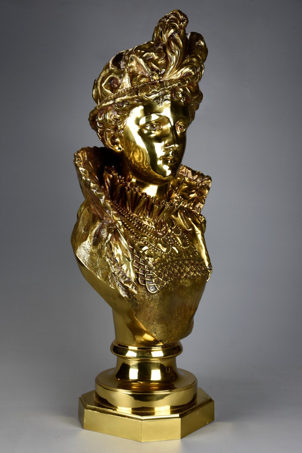 Late 19thc French gilt bronze bust figure of a Victorian lady by Ernest Rancoulet (1870-1915) View VI