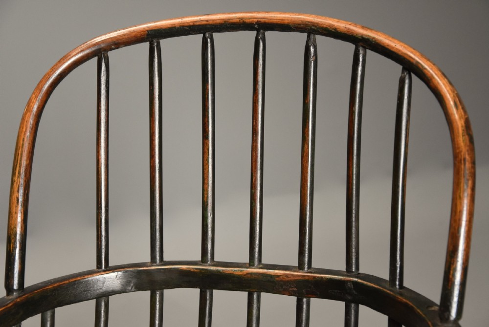 Superb early 19thc West Country ash & elm hoop back Windsor chair with original green paint finish View V