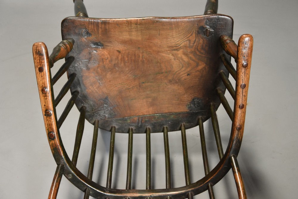 Superb early 19thc West Country ash & elm hoop back Windsor chair with original green paint finish View VIII