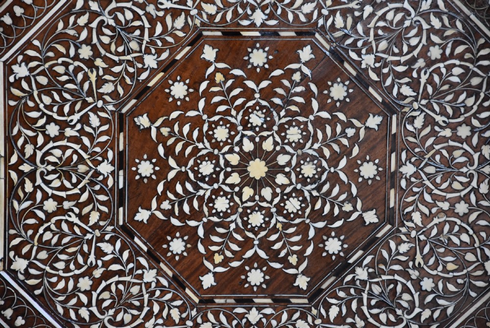 Superb quality late 19th century ivory inlaid hardwood Anglo Indian octagonal table View VI