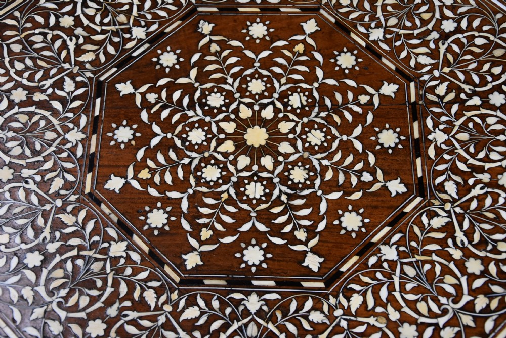 Superb quality late 19th century ivory inlaid hardwood Anglo Indian octagonal table View VII