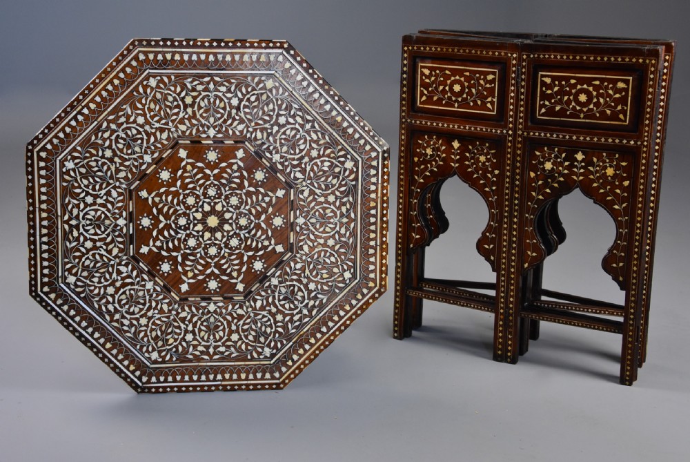 Superb quality late 19th century ivory inlaid hardwood Anglo Indian octagonal table View IX